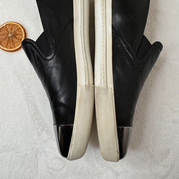 Miu Miu Womens Skate Shoes Black Leather Slip On Metal Cap Toe Size 35.5 Flats - Picture 5 of 10